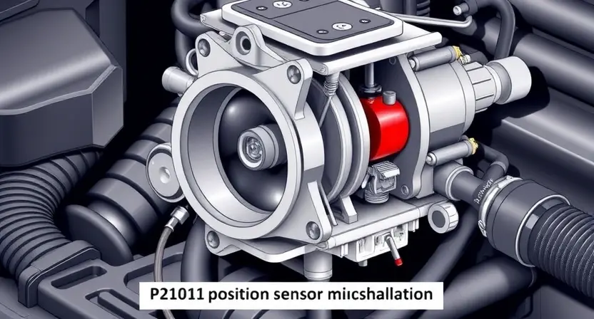 A close-up, detailed illustration of a car's throttle body, highlighting the internal components like the throttle plate, linkage, and sensors. The image should convey a sense of mechanical precision and functionality. Focus on the parts related to the P2101 error code (throttle position sensor malfunction).