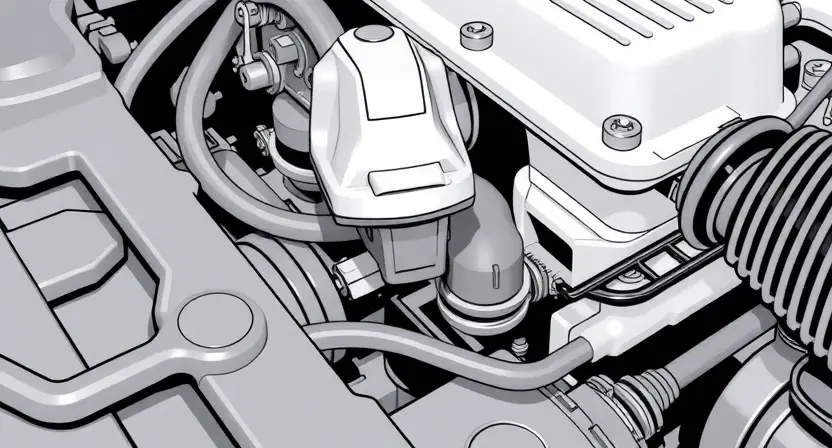 A close-up, detailed illustration of a car's engine bay. Focus on the differential sensor and its wiring. Highlight the sensor's connection points and surrounding components. The image should convey a sense of technical precision and diagnostic inspection. Use bright, clean lighting to emphasize the details.
