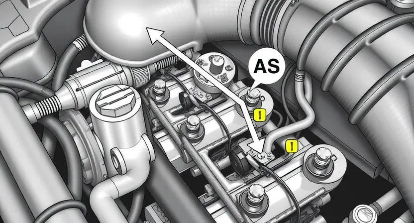 A detailed, technical illustration of a car's engine bay, focusing on the intake valve solenoid and its associated wiring harness. The solenoid should be clearly visible, with arrows indicating the flow of electrical signals. The ABS system components should be subtly visible in the background, suggesting their connection to the intake valve system. The overall image should convey a sense of precision and technical accuracy.