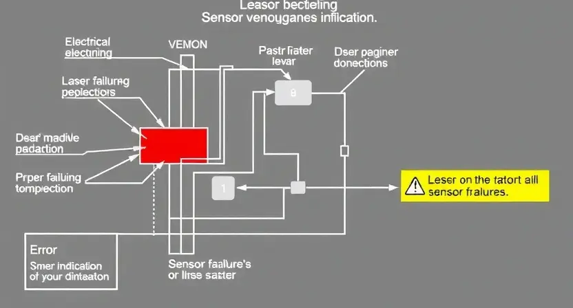 A detailed schematic diagram illustrating a sensor malfunction, with highlighted areas representing potential failure points. Include visual representations of electrical connections, sensor components, and error indicators. The diagram should be clean, professional, and easy to understand.
