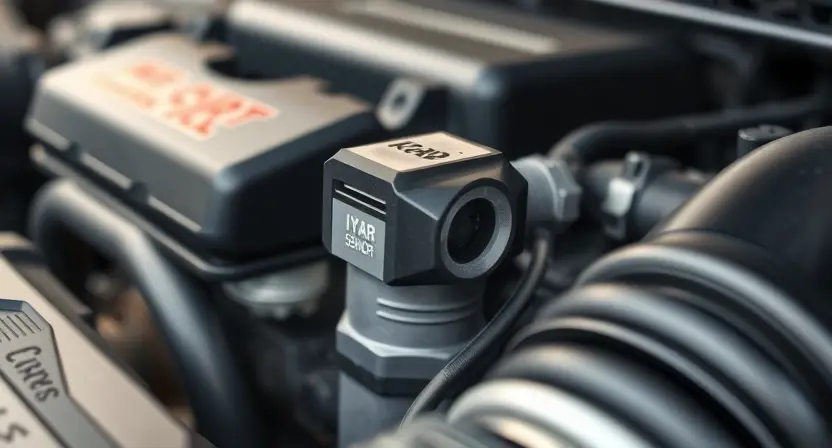 A close-up, detailed illustration of a car's engine bay, focusing on the mass airflow sensor (MAF sensor). The sensor should be clearly visible, with surrounding engine components subtly in focus. The overall lighting should be bright and clean, highlighting the sensor's details. The background should be blurred to emphasize the sensor.
