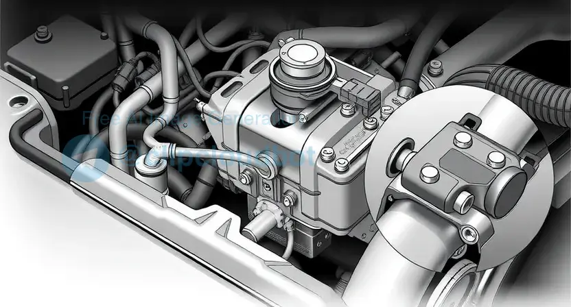 A detailed illustration of an engine's throttle body and associated vacuum lines. Highlight the potential location of a vacuum leak. Show a close-up of the throttle body's plate and the intake manifold connection. Focus on the mechanical components and connections, emphasizing the potential points of failure related to vacuum leaks.