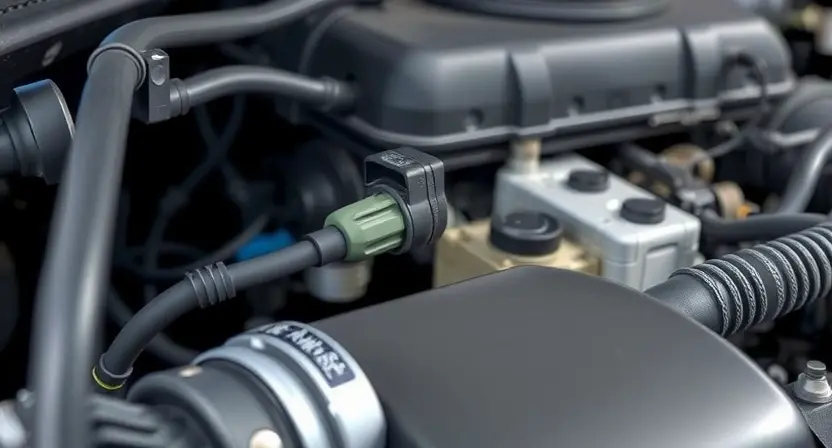 A close-up, detailed illustration of a car's engine bay, focusing on the Mass Air Flow (MAF) sensor and its associated wiring. The sensor should be clearly visible, with surrounding engine components subtly in focus. The overall lighting should be bright and clean, highlighting the sensor's details.
