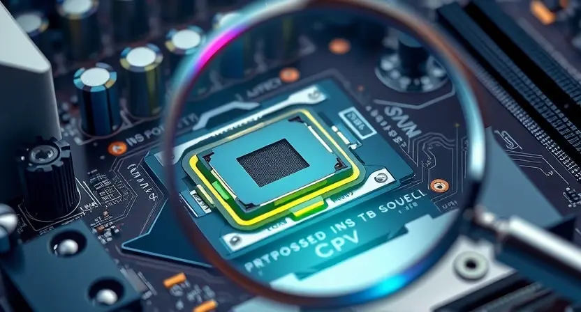 A close-up, detailed illustration of a computer motherboard with a highlighted CPU socket. Focus on the intricate circuitry and components around the socket. The image should convey a sense of technical precision and diagnostic examination. Include subtle visual cues suggesting troubleshooting, such as a magnifying glass hovering nearby or a faint glow indicating a potential issue.