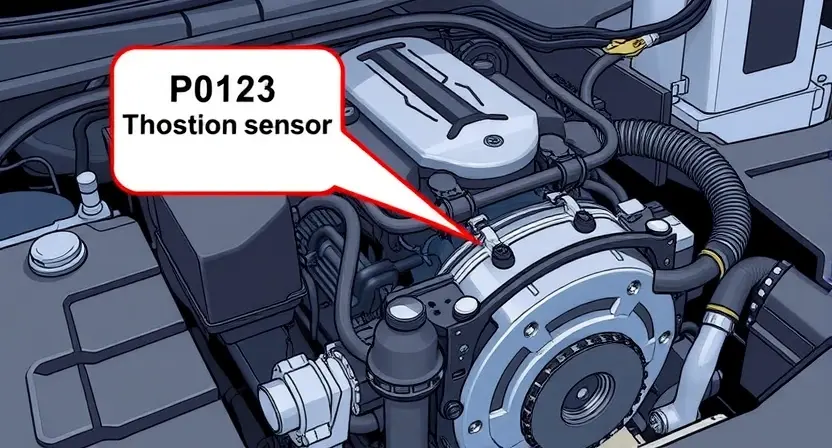 A detailed illustration of a car engine with a highlighted section indicating the throttle position sensor, which is commonly associated with the P0125 error code. The image should show the engine components clearly, with a focus on the sensor and its connections. The background should be a clean, well-lit workshop setting to emphasize the technical nature of the repair process.