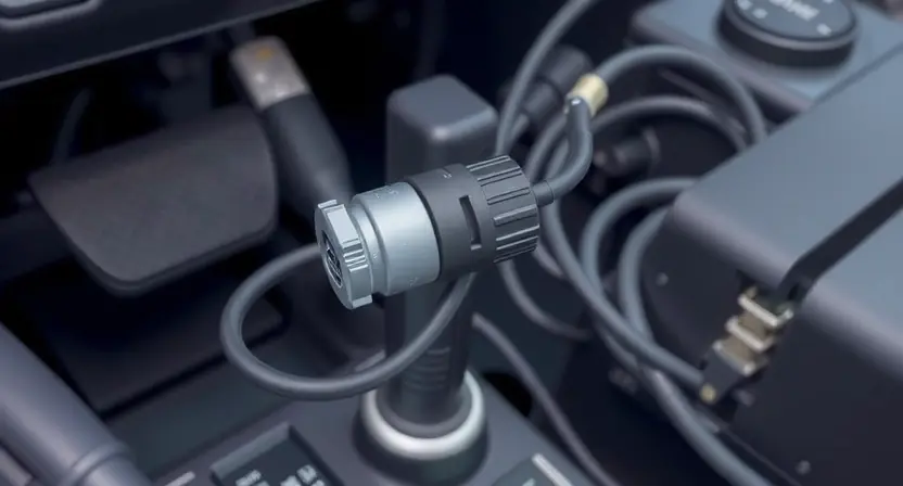 A close-up, detailed illustration of a car's accelerator pedal position sensor and its wiring harness. The sensor should be clearly visible, along with the connections to the vehicle's electrical system. Focus on the physical components and wiring, highlighting the sensor's position near the pedal. The background should be a slightly blurred view of the engine bay, suggesting the sensor's location within the car.