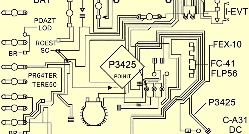 A detailed schematic diagram of a circuit board with a highlighted component labeled 'P3425'. The diagram should illustrate the electrical connections and potential points of failure related to the P3425 component. Focus on technical accuracy and clarity.