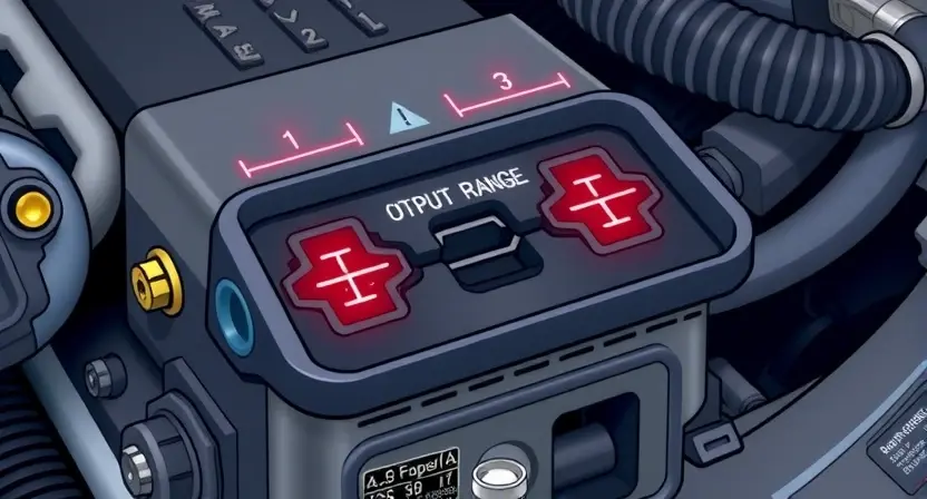 A close-up, detailed illustration of an engine control unit (ECU) with highlighted sensor connections. The image should visually represent the concept of a sensor range mismatch. Use subtle color gradients to indicate the sensor's output range and a visual cue (like a broken line or warning symbol) to show the mismatch. Focus on the technical aspects of the ECU and sensor interface.