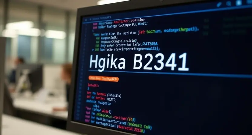 A computer screen displaying an error message "Ошибка B2341". The screen should show technical details related to the error, possibly with highlighted sections. The background should be a blurred office environment.