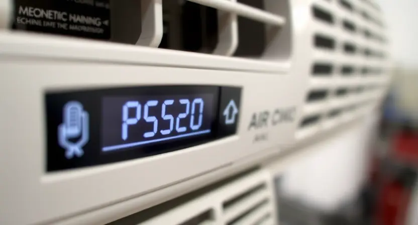 A close-up, detailed image of an air conditioning system's control panel, highlighting a specific error code display. Focus on the digital display showing "P2520" and perhaps a brief, symbolic representation of a cooling system component (like a compressor or evaporator) with a subtle visual cue indicating a malfunction. The background should be slightly blurred, suggesting a professional maintenance environment.