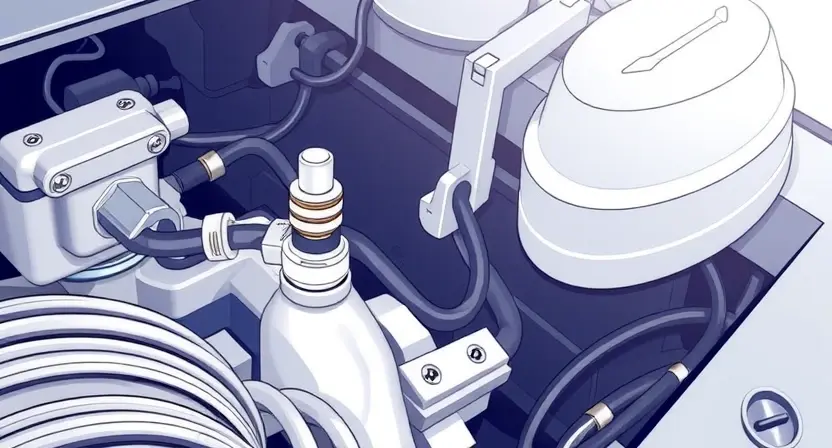 A close-up, detailed illustration of a car engine bay. Focus on the coolant temperature sensor and its wiring harness. The sensor should be clearly visible, along with the surrounding engine components like hoses and brackets. The overall lighting should be bright and clean, highlighting the mechanical details.