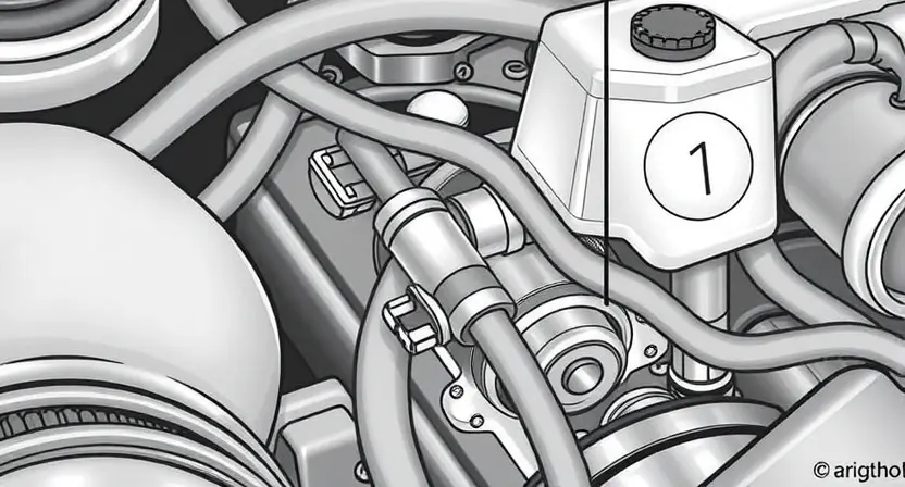A close-up, detailed illustration of an engine bay with a focus on the Intake Air Temperature (IAT) sensor. The sensor should be clearly visible, along with surrounding hoses and wiring. The overall scene should convey a sense of automotive mechanics and diagnostics.