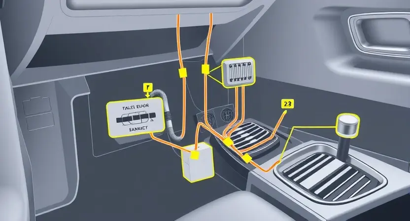 A high-quality technical illustration showing an electronic accelerator pedal system in a modern vehicle, with highlighted wiring and sensor components, clean technical diagram style, neutral background, no text labels or numbers