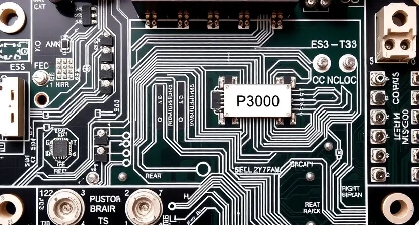 A detailed schematic diagram of a circuit board with a highlighted component labeled 'P3000'. The diagram should illustrate the electrical connections and potential points of failure related to the P3000 component. Focus on technical accuracy and clarity.