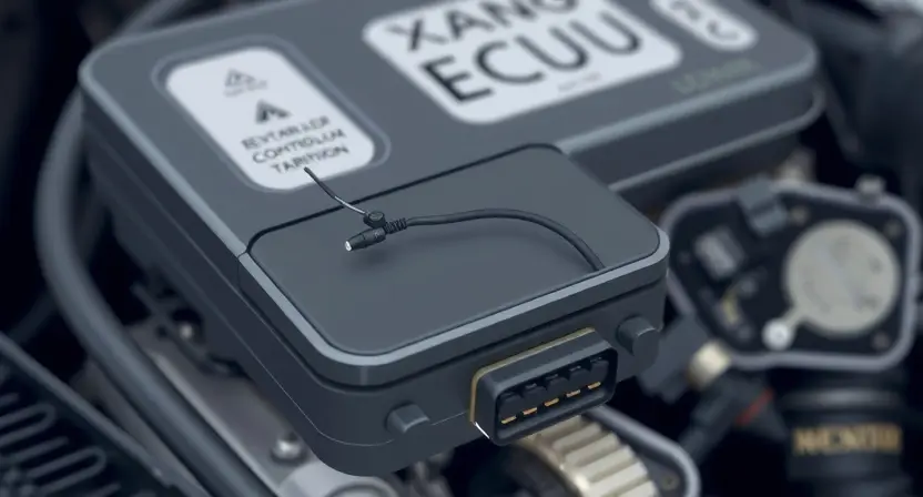 A close-up illustration of a car's engine control unit (ECU) with a highlighted sensor wire. The wire should appear thin and delicate, suggesting a potential signal weakness. The background should be a slightly blurred view of the engine bay, focusing attention on the ECU and the wire. Use subtle color gradients to indicate signal strength – a faint, weak color near the sensor and a stronger color towards the ECU.