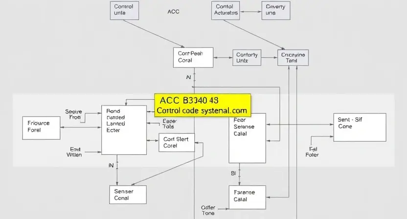 A detailed schematic diagram of an automotive climate control (ACC) system, highlighting the B2340 error code and its associated components. Include visual representations of sensors, actuators, and control units. The diagram should be clean, well-labeled, and illustrate the flow of data within the system.