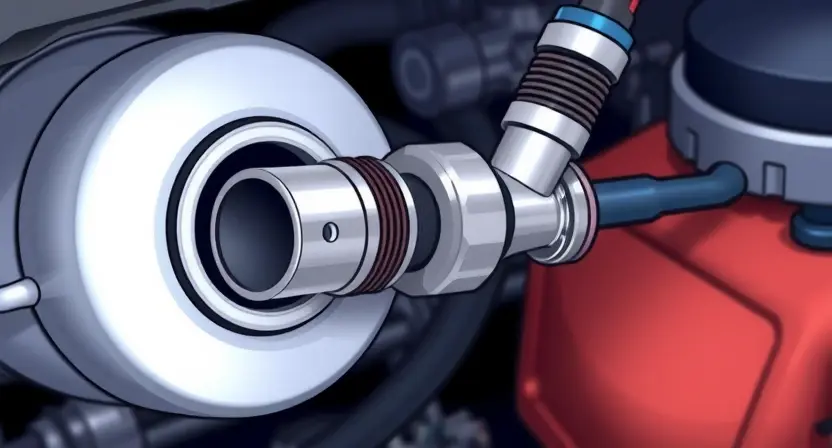 A close-up, detailed illustration of an oxygen sensor in a car's exhaust system. The sensor should be clearly visible, with surrounding engine components subtly in the background. Focus on the sensor's physical structure and connections.