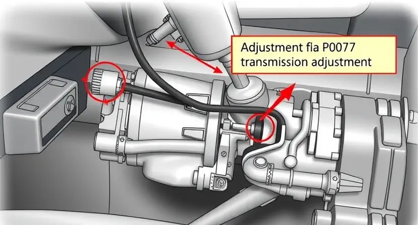 A detailed illustration of a car's transmission linkage, specifically focusing on the shift cable and its connection points. The image should clearly show the cable, the adjustment mechanism, and the surrounding components like the shift lever and transmission housing. The illustration should be technical and accurate, highlighting the P0707 error code's relevance to transmission adjustment.