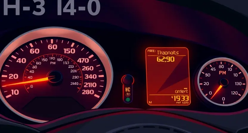 A detailed illustration of a car's dashboard with a diagnostic light illuminating, specifically the 'check engine' light. The dashboard should show various gauges and indicators, with a focus on the area where the error code information would be displayed. The car's interior should be realistically rendered.