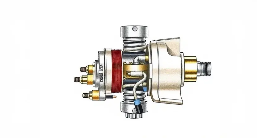A detailed technical illustration of a hydraulic system component, specifically a pressure control solenoid (H), showing its internal workings and connections. The solenoid should be depicted with realistic textures and components, including coils, valves, and wiring. The background should be a clean, neutral color, highlighting the solenoid.