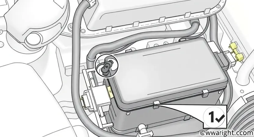 A detailed illustration of an engine control unit (ECU) with a highlighted fuel injector circuit. The circuit should show the fuel injector, wiring, and potential voltage readings. Include visual cues representing a P0268 error code (e.g., a small error symbol). The background should be a clean, technical environment.