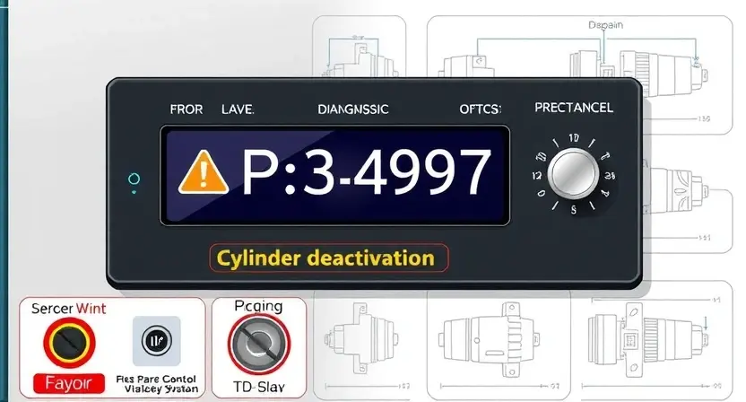 A detailed illustration of a security system's control panel displaying an error message 'P3497' related to cylinder deactivation. The panel should show various diagnostic indicators and a clear visual representation of the error code. Include schematic diagrams of a cylinder lock mechanism in the background, subtly hinting at the system's function.