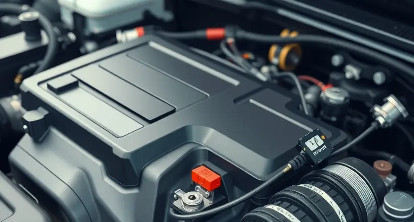 A close-up, detailed illustration of a car's engine bay. Focus on the engine control unit (ECU) and related sensors, highlighting their connections and wiring. The overall scene should convey a sense of technical complexity and precision. The lighting should be bright and even, emphasizing the details of the components.