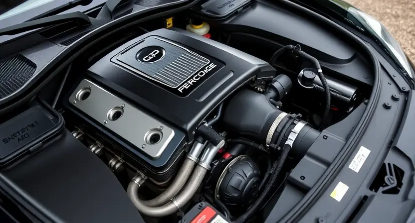 A close-up of a car's engine bay, focusing on the engine itself. The engine should appear clean and well-maintained. Subtle visual cues suggesting power and performance, like polished metal parts or a glimpse of high-quality components. The background should be slightly blurred, emphasizing the engine as the central element.