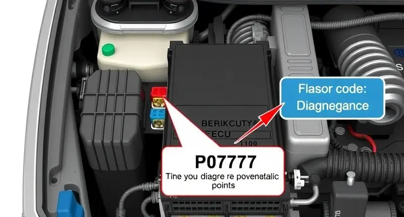 A detailed illustration of a car's engine control unit (ECU) or powertrain control module (PCM/TCM). The image should show the ECU with various connectors and wiring, highlighting potential diagnostic points. Include visual cues representing the P0707 error code, such as a flashing light or a diagnostic display showing the code. The background should be a clean, technical environment.