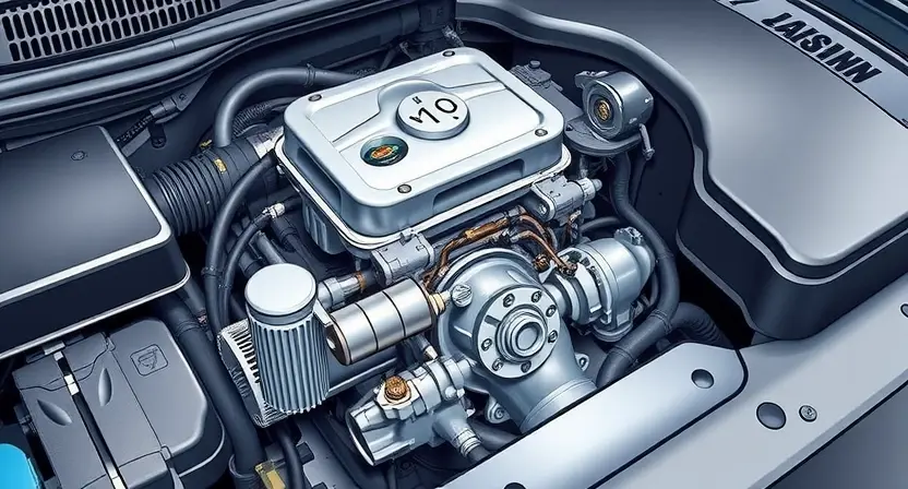A detailed illustration of a car engine bay, specifically focusing on the throttle body and associated components. The throttle body should be clearly visible, with its linkage and sensors highlighted. The engine should be depicted in a realistic, slightly angled view, showcasing the overall complexity of the system. Focus on technical accuracy and clarity.