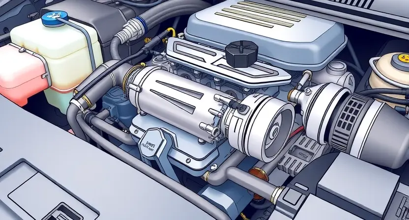 A close-up, detailed illustration of a car's engine bay, specifically focusing on the throttle body and its associated vacuum lines and sensors. The engine should be clean and well-lit, showcasing the components clearly. The image should emphasize the mechanical aspects of the throttle body and its connections.