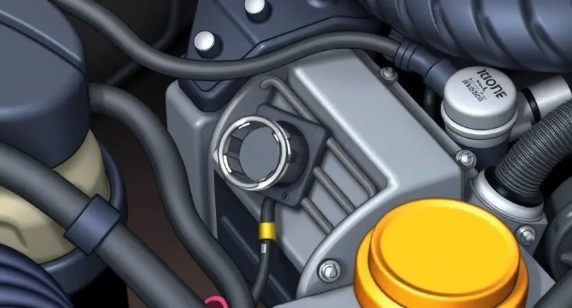 A close-up, detailed illustration of an engine bay with a focus on the Engine Coolant Temperature (ECT) sensor and its wiring. The sensor should be clearly visible, along with surrounding engine components like hoses and wires. The image should convey a sense of technical precision and clarity, highlighting the sensor's location and connections. The overall lighting should be bright and even, emphasizing the details of the components.