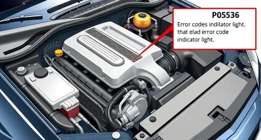 A detailed illustration of a car's engine bay, specifically highlighting the P0536 error code indicator light. The engine should be partially disassembled to show the relevant components. Focus on clarity and technical accuracy.