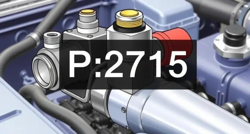 A detailed illustration of a solenoid valve, highlighting the P2715 error code indicator. The image should show the valve's components clearly, with an overlay of the error code in a prominent, easily readable font. The background should be a clean, technical environment, perhaps a workshop or engine bay.
