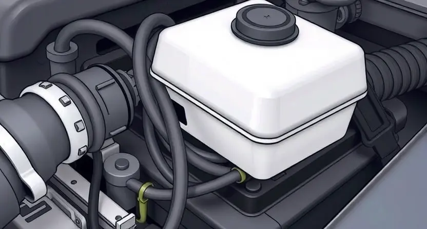 A close-up, detailed illustration of a car's engine bay, specifically focusing on the coolant temperature sensor and its wiring. The sensor should be clearly visible, along with the surrounding hoses and components. The image should convey a sense of technical precision and clarity, highlighting the sensor's location and connection points. Focus on the physical components, not abstract representations.