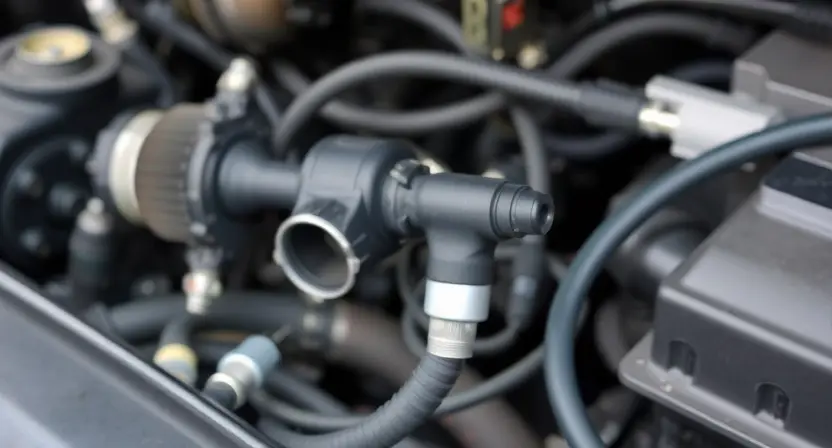 A close-up, detailed image of a car's power steering system components. Focus on the steering rack, hoses, and potentially a sensor. The components should appear clean and well-maintained, suggesting a diagnostic or repair scenario. The background should be blurred, emphasizing the mechanical parts. The lighting should be even and bright, highlighting the details of the components.