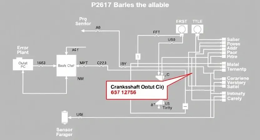 A detailed schematic diagram of a crankshaft output circuit, highlighting the P2617 error code. Include visual representations of the circuit components (sensors, wiring, connectors) and potential failure points. The diagram should be clear, well-labeled, and visually appealing.