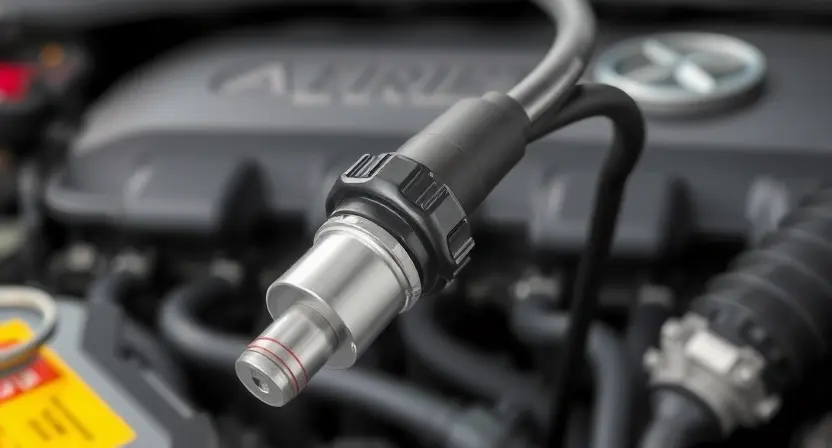 A close-up, detailed illustration of an engine temperature sensor. The sensor should be clearly visible, with its wiring and connection points highlighted. In the background, subtly depict a car engine bay, suggesting the sensor's location. Focus on the sensor's physical components and its connection to the engine.