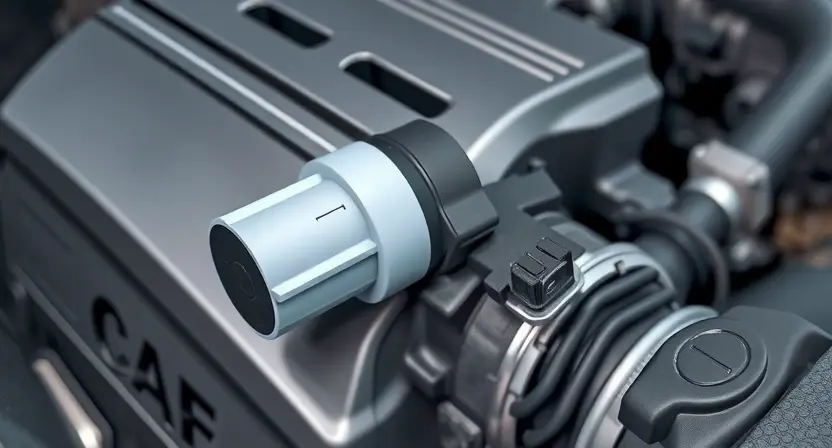 A close-up, detailed illustration of a car engine with a focus on the mass airflow sensor (MAF sensor). The sensor should be clearly visible, with surrounding engine components subtly in focus. The overall lighting should be bright and clean, highlighting the sensor's details.