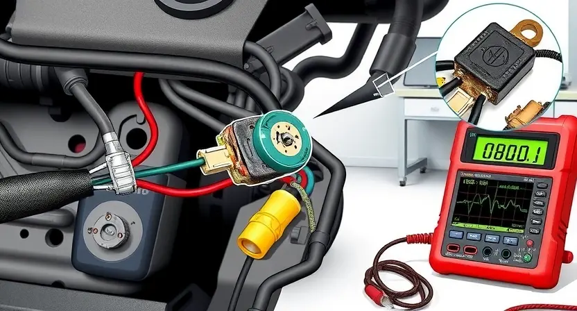 A detailed technical illustration of a vehicle's LS-CAN wiring harness showing damaged wires, corroded connectors, and loose terminals, with close-up views of frayed insulation and oxidized contacts, set against a clean automotive workshop background with diagnostic tools like a multimeter and oscilloscope visible nearby, emphasizing electrical fault diagnosis