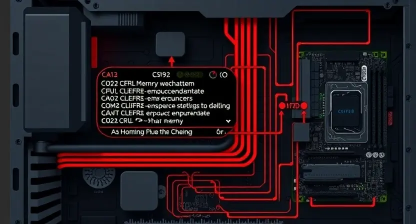 A detailed diagram illustrating the C0192 error in a computer system. The diagram should show the affected components (e.g., memory, CPU, motherboard) and the flow of data leading to the error. Use visual cues like red highlighting or warning symbols to emphasize the problem area. Focus on technical representation, not abstract art.
