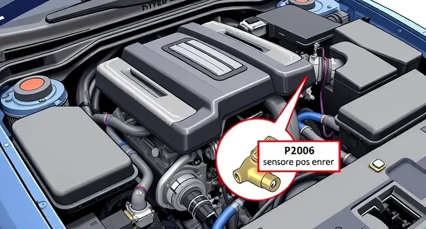 A detailed illustration of a car engine with a highlighted sensor or component related to the P2106 error code. The engine should be clean and well-lit, showcasing its internal parts. Focus on the area where the error might originate.