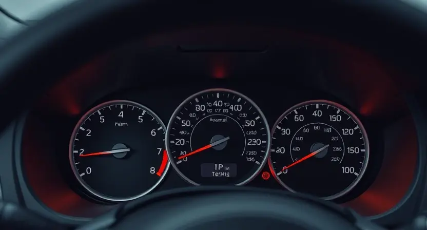 A close-up, detailed illustration of a car's dashboard with a prominent warning light illuminated. The dashboard should be clean and modern, focusing on the instrument cluster and the warning light itself. The background should be blurred to emphasize the dashboard.