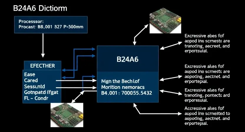 A detailed schematic diagram illustrating a B24A6 error code, with visual representations of the affected system components (e.g., circuit board, processor, memory). Include arrows indicating potential causes and troubleshooting steps.