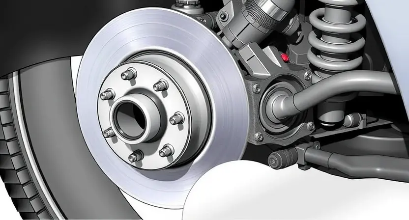 A detailed illustration of a car's front right wheel hub assembly, highlighting the speed sensor. The sensor should be clearly visible, with surrounding components like the brake rotor and suspension parts subtly in focus. The image should emphasize the sensor's position and connection points.
