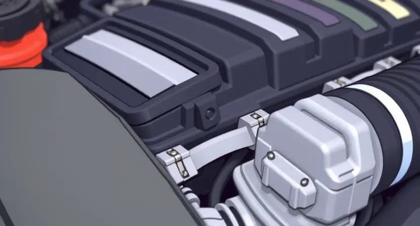 A close-up illustration of a car's engine bay, highlighting the Mass Airflow Sensor (MAP sensor). The sensor should be clearly visible, with surrounding engine components subtly in focus. Use bright, clean colors to emphasize the sensor's importance. Focus on the sensor's physical form and connections.