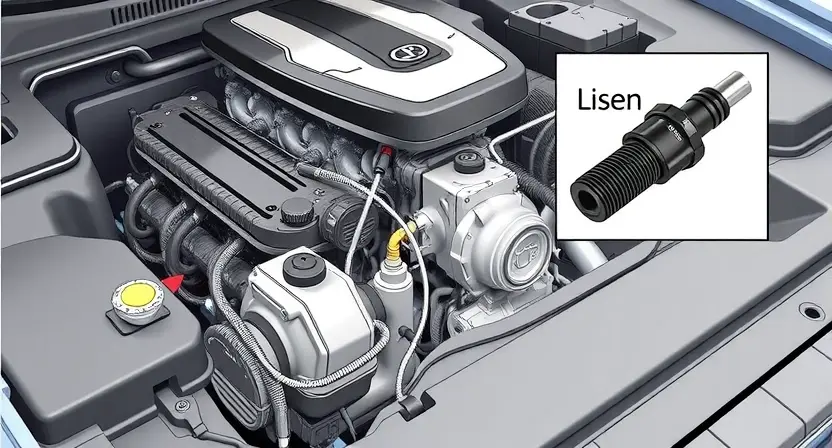 A detailed illustration of a car engine with a focus on the throttle position sensor, showing its location and connections. The engine should be depicted in a clean, well-lit environment with clear visibility of the sensor and surrounding components. The image should convey a sense of precision and technical accuracy.