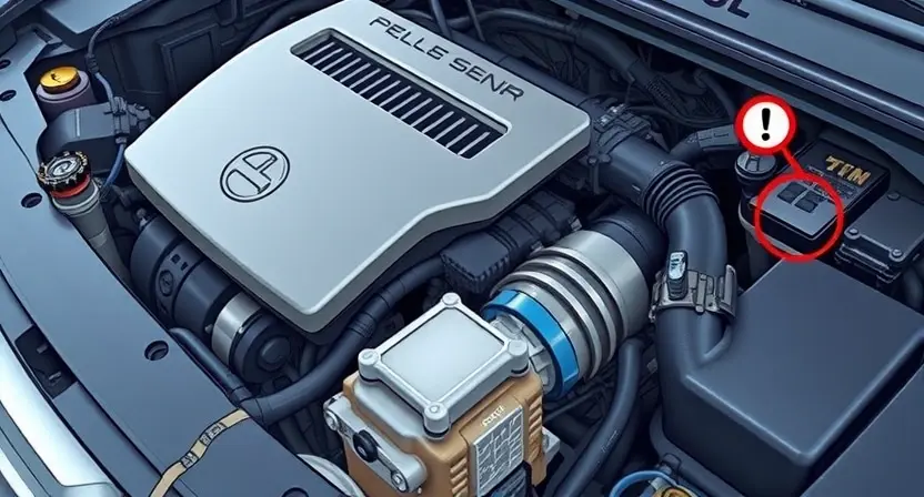 A detailed illustration of a car engine with a highlighted sensor related to the P0125 error. The engine should be clean and well-lit, showcasing its components. A subtle visual cue (e.g., a small warning icon or a color overlay) should indicate the sensor's malfunction. Focus on the engine bay and the specific area around the sensor.