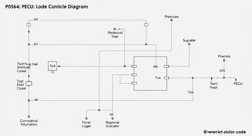 A detailed schematic diagram illustrating the P0564 error code in a vehicle's engine control unit (ECU). The diagram should show the relevant sensors, actuators, and wiring related to the code, with clear labels and connections. Include a visual representation of the error code itself, perhaps highlighted in red.