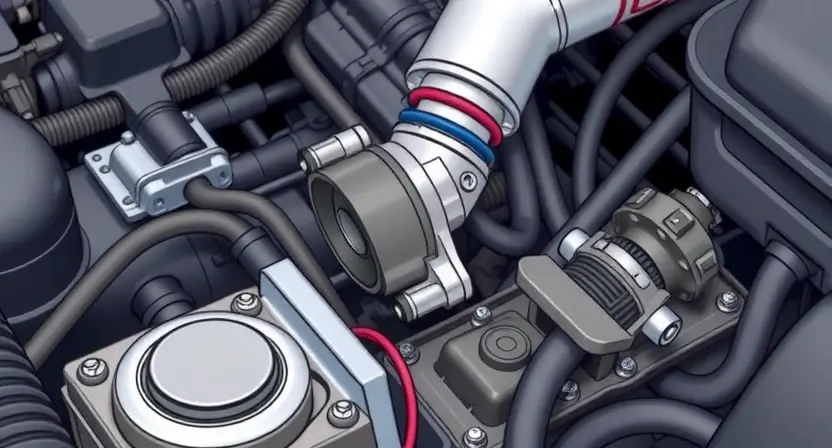 A close-up, detailed illustration of a car's engine bay, focusing on the throttle position sensor and its wiring. The sensor should be clearly visible, along with surrounding engine components like hoses and belts. The overall lighting should be bright and informative, highlighting the sensor's details.